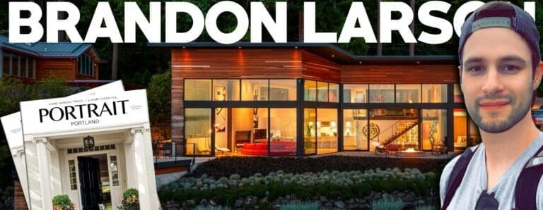 Modern architectural exterior of a luxury home in the Pacific Northwest, featuring expansive glass windows, warm wood accents, and a beautifully landscaped yard, creating an inviting atmosphere.