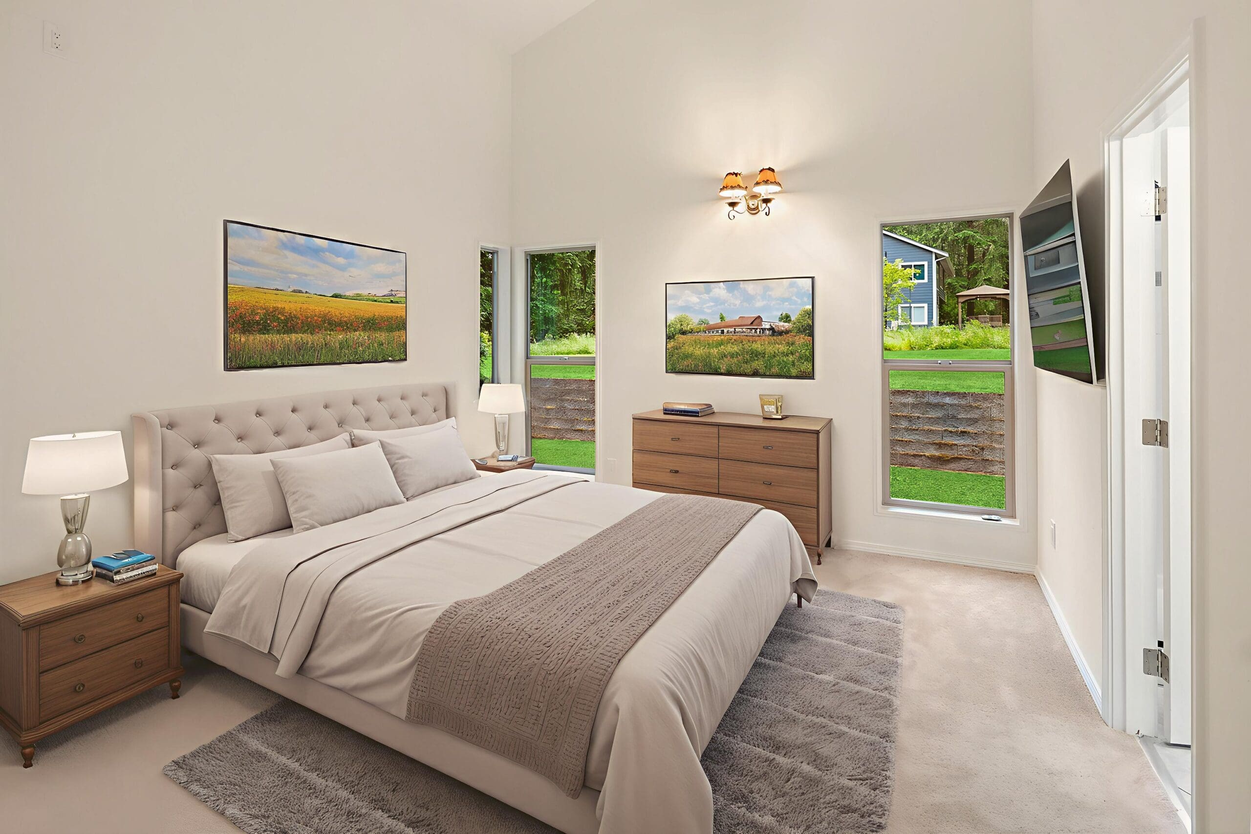furnished bright living Bright, furnished living room with natural light and hardwood floors